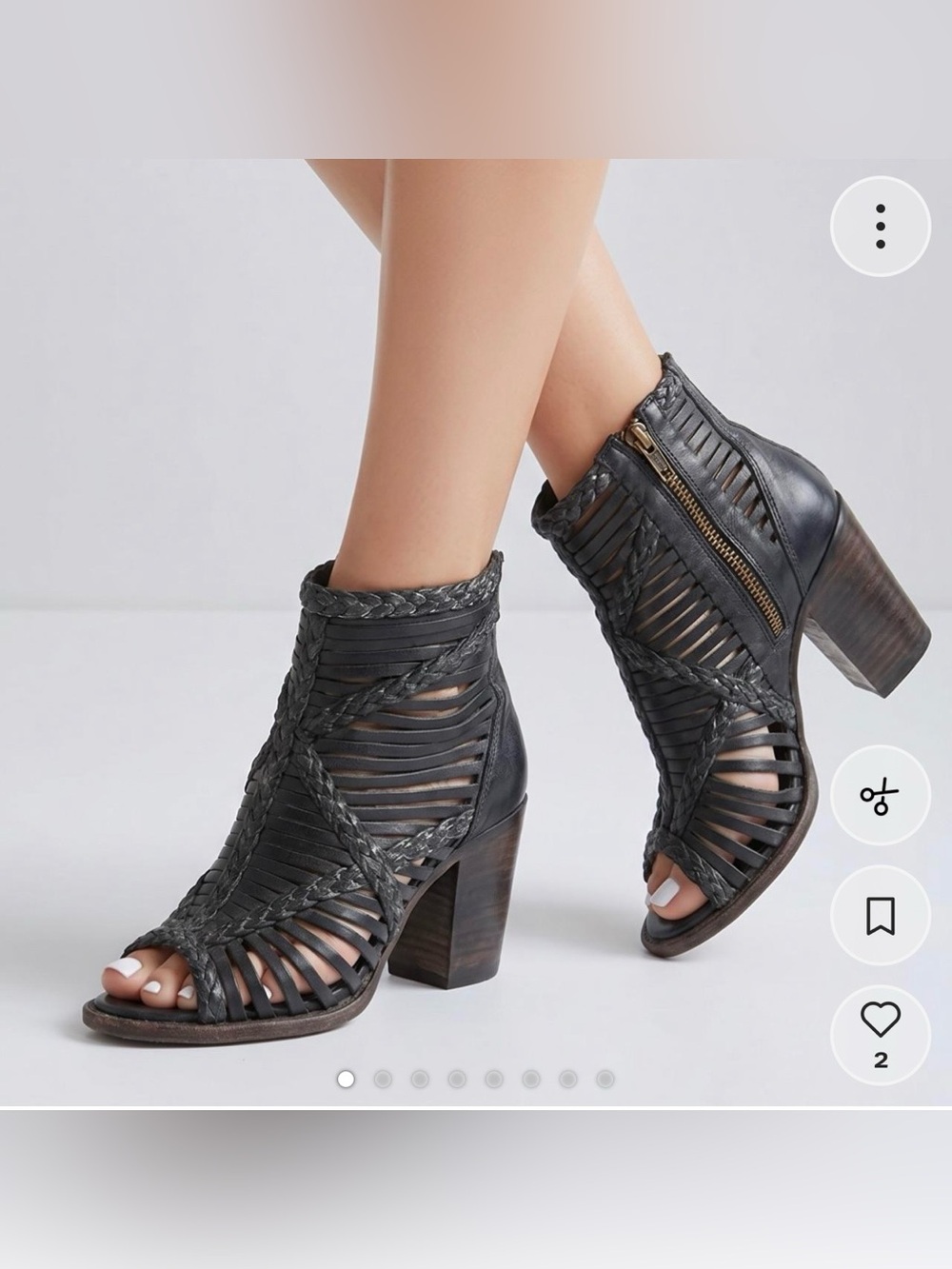 Freebird Bela - Black Woven Leather Peep-Toe Ankle Boots w/Braided Details